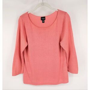 Eileen Fisher Italian Yard Cotton Blend Sweater Pink Scoop Boat Neck Size Medium